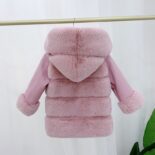 Autumn Winter Children's Cotton Clothes Version Boys and Girls Rabbit Fur Hooded Faux Fur Jacket Short Baby Sweater - Image 7