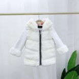 Autumn Winter Children's Cotton Clothes Version Boys and Girls Rabbit Fur Hooded Faux Fur Jacket Short Baby Sweater - Image 5
