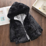 Girls' autumn new winter children's imitation fur coat solid color thickened cotton jacket wool cotton jacket ear cap - Image 4