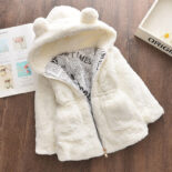Girls' autumn new winter children's imitation fur coat solid color thickened cotton jacket wool cotton jacket ear cap - Image 3