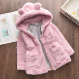 Girls' autumn new winter children's imitation fur coat solid color thickened cotton jacket wool cotton jacket ear cap