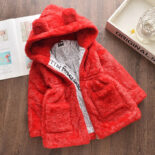 Girls' autumn new winter children's imitation fur coat solid color thickened cotton jacket wool cotton jacket ear cap - Image 2