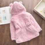 Girls' autumn new winter children's imitation fur coat solid color thickened cotton jacket wool cotton jacket ear cap - Image 5