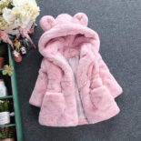 New girls solid color coat autumn and winter style small and medium-sized children hooded ear sweater tide