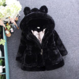 New girls solid color coat autumn and winter style small and medium-sized children hooded ear sweater tide - Image 2