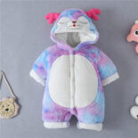 Colorful rabbit fur 0-1 years old winter padded baby onesies, thickened baby onesies, crawling animal clothes - Image 3
