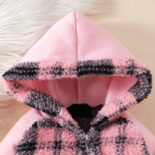 Autumn and winter baby and toddler comfortable fleece plaid pattern stitching long sleeve trousers warm home jumpsuit. - Image 5