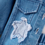 Spring and autumn children's set lapel star patch long sleeve denim jacket short skirt set - Image 9