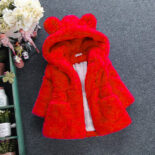 New girls solid color coat autumn and winter style small and medium-sized children hooded ear sweater tide - Image 4