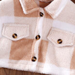 Girls' coats spring new single-breasted long-sleeved color-blocked plaid woolen coat - Image 6