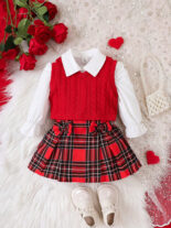 Autumn and winter children's skirt set, baby girl, girl baby dress set, children's skirt three-piece - Image 5