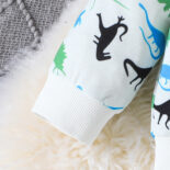 New fall two-piece baby boy athleisure dinosaur print pattern hooded long-sleeved top and trouser set - Image 6