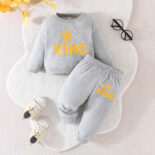 1-2 Year Old Spring and Autumn New Baby/Children's Letter KING Printed Long Sleeve Set - Image 4