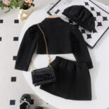 Children's clothing high-end suit, autumn and winter, new woolen long-sleeved short coat + short skirt + beret girl suit - Image 2