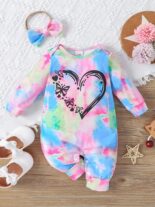 Newborn babies and girls spring and autumn style prints, long-sleeved style, cute and open-file one-piece climbing clothes - Image 4
