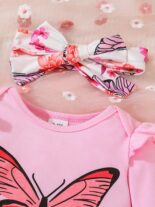 Fall Comfortable Newborn Baby Butterfly Print Long Sleeve One-piece Jacket Flared Pants Headband 3-Piece Set - Image 5