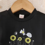 Autumn new children's set cartoon print ruffle pullover flared trousers - Image 4