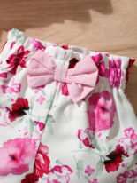Girls' Spring and Autumn New Top Solid Color Strap Top+Flower Printed Shorts Two Piece Set - Image 4