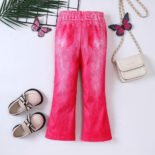 Children's Clothing New Girls Spring and Autumn Imitation Denim Butterfly Print Flared Pants - Image 2