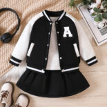 Autumn New Girls' Suits Autumn Clothes Medium and Older Children's Casual Western Alphabet Sweatshirts Short Skirt Fashion Two-Piece Set - Image 2