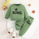 1-2 Year Old Spring and Autumn New Baby/Children's Letter KING Printed Long Sleeve Set - Image 2