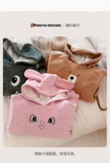 Bear round neck velvet warm hoodie set autumn new autumn wool autumn clothes autumn pants children's clothing - Image 2