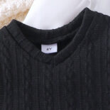 Autumn and winter hot new children's set solid color long-sleeved shirt vest plaid skirt three-piece set - Image 5