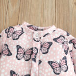 Baby Baby Spring and Autumn Butterfly Cute Print Pink Jumpsuit Long Sleeve Foot Crawling Suit - Image 4