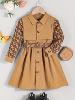 Autumn and winter girls' dress new style lapel long sleeved waist slimming belt plaid dress - Image 2
