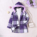 Children's Clothing Medium and Big Children's New Girls Autumn and Winter Plaid Wool Collar Long Jacket