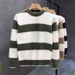 Long Sleeve Knit Sweater Men Crew Neck Sweater New Winter Men Loose Outer Wear Thermal Top Sweater - Image 4