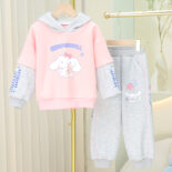 Autumn Girls Long Sleeve Color-Blocked Fleece Hooded Sweatshirt Set Style Casual and Versatile Two-Piece Pair Girls Kids - Image 4