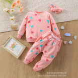 Printed peach heart three-piece set