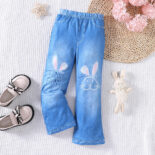 Children's Clothing Girls Spring and Autumn New Imitation Denim Cartoon Long Eared Rabbit Print Trousers