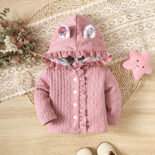 Baby girl coat autumn style spliced lace cute animal ears hooded baby and children's clothing tide - Image 2