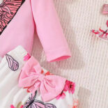 Fall Comfortable Newborn Baby Butterfly Print Long Sleeve One-piece Jacket Flared Pants Headband 3-Piece Set - Image 4