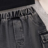 Style girl camisole, hooded long sleeve letter print sweatshirt, denim skirt three-piece set - Image 8