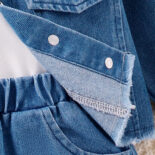 Spring and autumn children's set lapel star patch long sleeve denim jacket short skirt set - Image 6