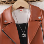 Spring and autumn new trendy fan girl suits, children's leather jackets, jackets and jumpsuits - Image 6