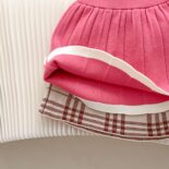 Girls' sweater skirt autumn and winter new solid color rabbit head knitted two-piece set baby girl reverse collar long sleeve - Image 10