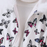 Children's Clothing Medium and Big Children's New Girls Autumn and Winter Butterfly Print Fleece Thickened Jacket - Image 4