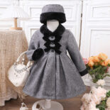 Children's Clothing New Girls Autumn and Winter Tweed Stitching Long Sleeve Jacket with Hat