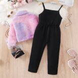 Children's clothing autumn and winter new children's suspender jumpsuit lamb wool tie-dye long sleeve - Image 3