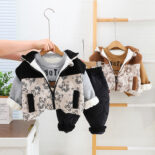 Baby autumn and winter clothes corduroy bear vest three-piece set plus velvet baby clothes 0 a 1-2-3 years old male