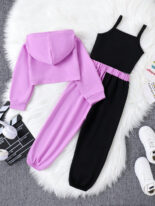 Style autumn and winter children's camisoles, alphabet color-blocked trousers, hooded long-sleeved jacket, trendy girl suit - Image 10