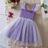 Summer New Girls Star Sequin Dress Mesh Puffy Princess Dress Summer Sleeveless Slip Dress - Image 3