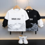 Boys' spring sweatshirt new children's fake two-piece pullover top baby spring and autumn base shirt