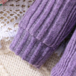 Girls cute cat long-sleeved solid color pit strip two-piece suit - Image 6