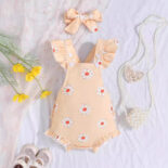Children's clothing, casual summer, small daisy, print, baby and toddler girls, bow, sleeveless triangle climbing clothes - Image 2