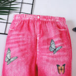 Children's Clothing New Girls Spring and Autumn Imitation Denim Butterfly Print Flared Pants - Image 3